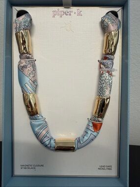 Piper K | Silk Gold Tone Accent Magnetic Scarf Necklace